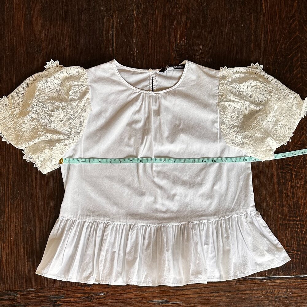 Zara White Lace-Sleeve Peplum Top Size S - Coquette - Picture 7 of 9